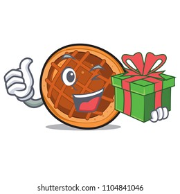 With gift pie mascot cartoon