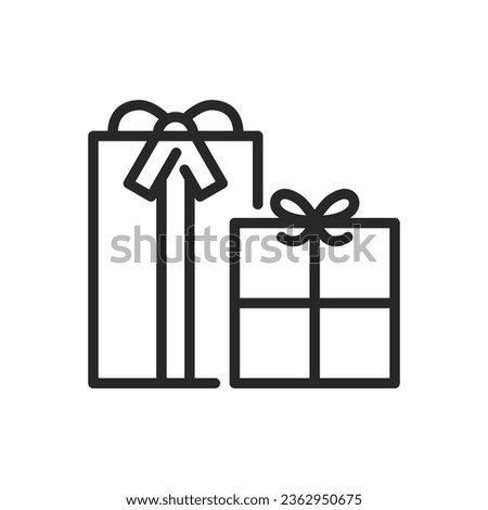 Gift Pile Icon. Vector Outline Editable Isolated Sign of Festively Wrapped Presents with Ribbons, Symbolizing Generous Holiday Offers and Special Deals