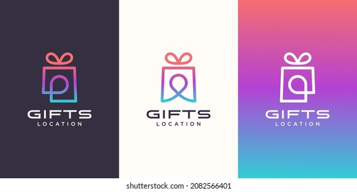 gift and pin location logo combination. Unique surprise and logotype design template