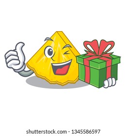 With gift pineapple slice in a cartoon fridge