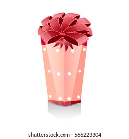Gift pink box with a bow. Valentine's Day.