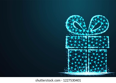 Gift. Polygonal wireframe mesh icon with crumbled edge