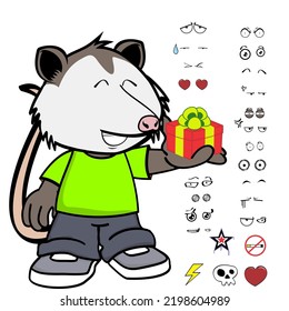 gift possum character cartoon kawaii expressions set pack in vector format