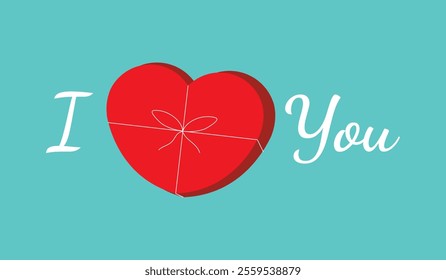 Gift present art red white i love you on green background