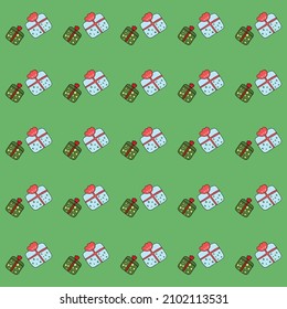 Gift or present is blue and green on light green background.