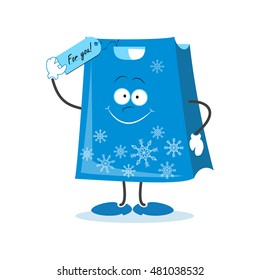 Gift, Present Blue package. Cartoon character greetings . Vector