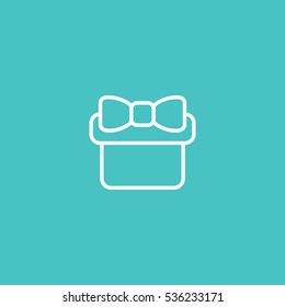 gift present with bow ribbon giftbox line icon white on blue background
