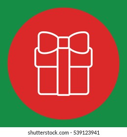 gift present with bow ribbon giftbox line white icon in red circle