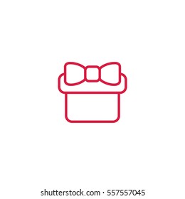 gift present bow ribbon giftbox line vector icon red on white