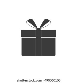 Gift or present box icon with ribbon and bow vector isolated on white background. Black icon gift box for Christmas or a birthday party in a flat style.