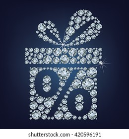 Gift present  box with percent made up a lot of diamonds