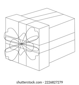 Gift present Box with Ribbon in lineart. Vector illustration on a white background.