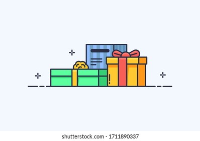 Gift, present box, surprize icons in flat line style. Design concept of vector illustration isolated on light background for website and mobile apps. 