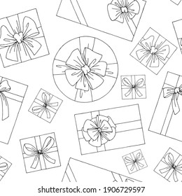 Gire la pantalla de la parte superior de la caja de regalo gráfico patrón transparente negro de fondo blanco ilustración vector