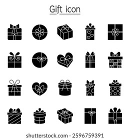 Gift, present, boxes icon set in glyph style