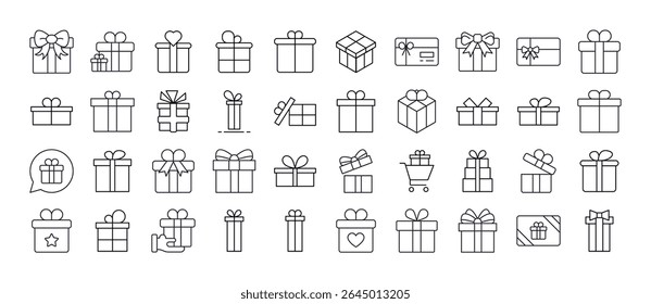 Gift and Present Bundle of Thin Icons. Editable Stroke. Suitable for Web Sites, Books, Cards, Apps 