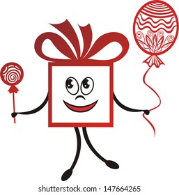 Gift present cartoon with balloon and sweet vector illustration