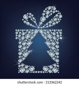 Gift present with Christmas tree made up a lot of diamonds 
