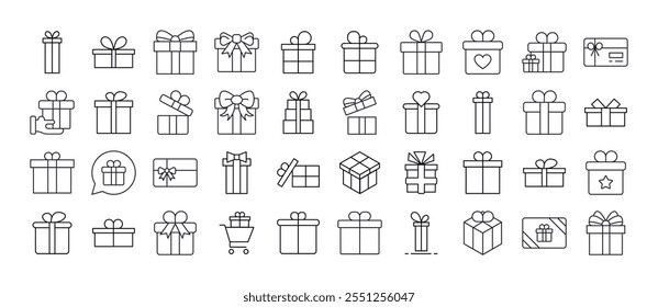 Gift and Present Collection of Thin Icons. Editable Stroke. Suitable for Web Sites, Books, Cards, Apps