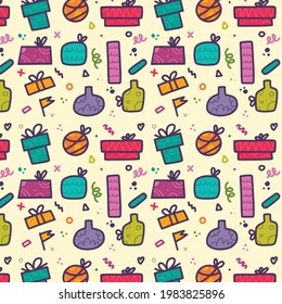 Gift Present Colorful seamless pattern on Yellow background