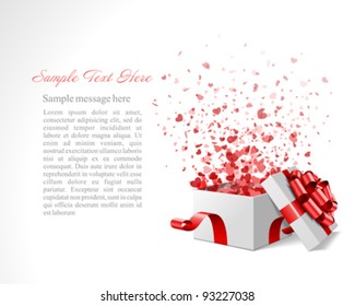 Gift present with confetti hearts Valentine's day vector background eps 10