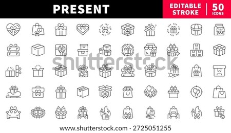 Gift and present editable line icons set. box and wrap symbols