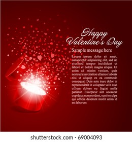 Gift present with fly hearts Valentine's day vector background
