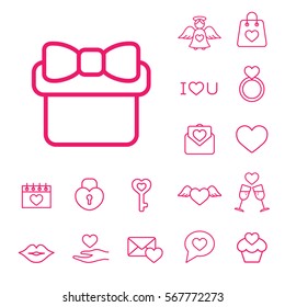 gift present  giftbox with bow ribbon line icons set