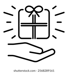 Gift, present, giving round line vector icon with editable stroke 