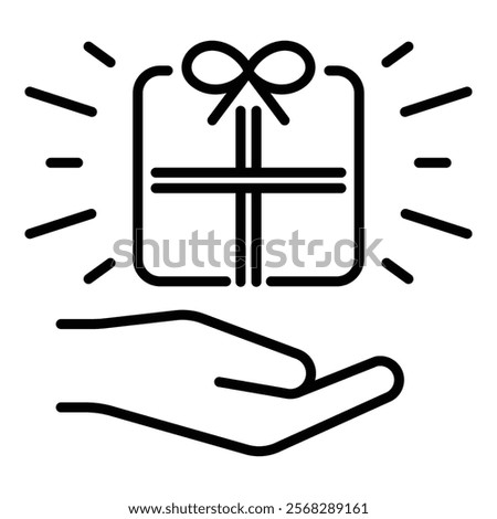 Gift, present, giving round line vector icon with editable stroke 