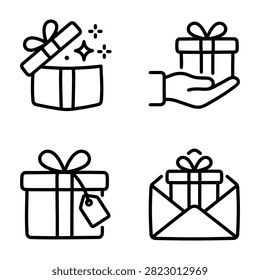 Gift and present icon set representing celebration holidays and giving with celebration, birthday