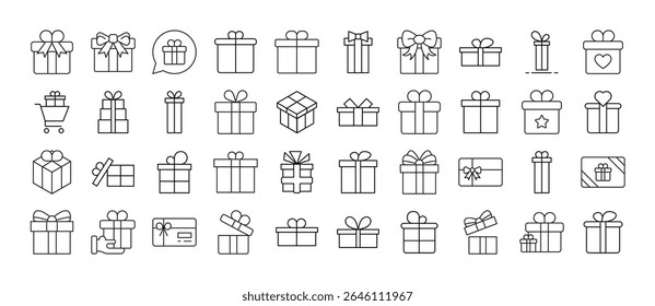 Gift and Present Icon Set for UI, Placards, Books, Apps. Editable Stroke. Suitable for Web Sites, Books, Cards, Apps 