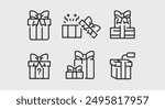 Gift and present icons. Gift and present trendy minimal icons set. Gift Box, Surprise, Wrapped Present, Mystery Box icon. Design signs for web page, mobile app, packaging design. Vector illustration