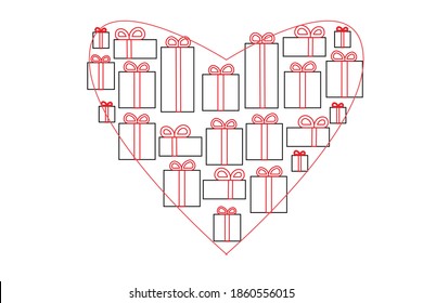 Gift present line art red white i love you