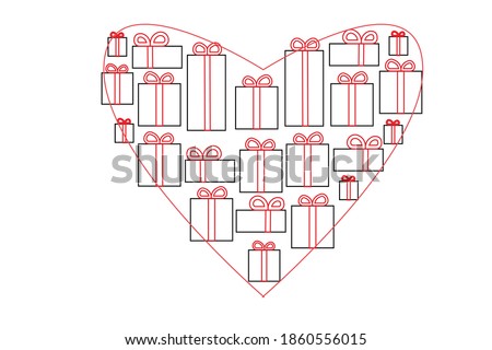 Gift present line art red white i love you