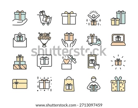 Gift and present line icon set, Colored vector illustration