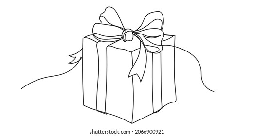 A gift, a present. One line drawing. Vector black and white illustration. Continuous line, Christmas, New Year, St. Valentine's present