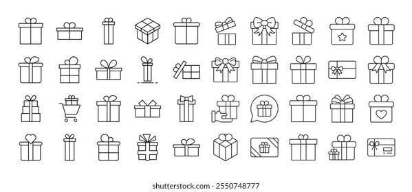 Gift and Present Outline Simple Linear Image Collection. Editable Stroke. Suitable for Web Sites, Books, Cards, Apps 