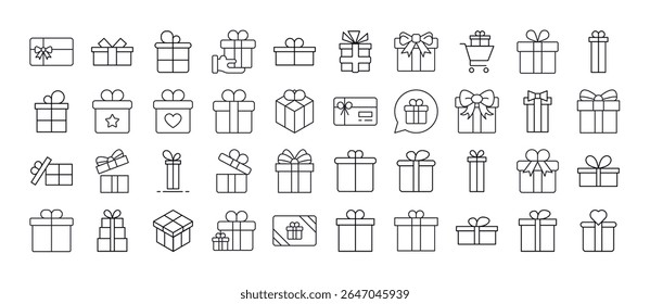 Gift and Present Related Line Icons for Web Sites, Books, Cards, Apps. Editable Stroke. Suitable for Web Sites, Books, Cards, Apps