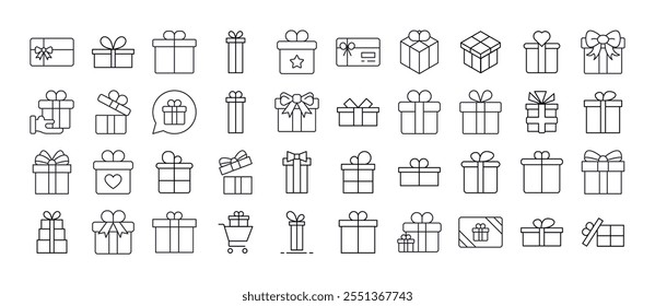 Gift and Present Set of Thin Icons. Editable Stroke. Suitable for Web Sites, Books, Cards, Apps 