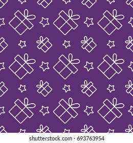 gift present with stars line pattern white on purple