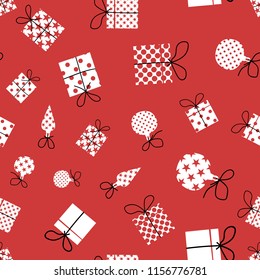 Gift, present, surprise box, new year tree brunch vector simple pattern for wrapping paper
