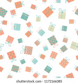 Gift, present, surprise box, new year tree brunch vector simple pattern for wrapping paper