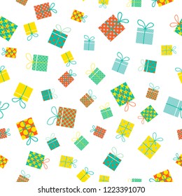 Gift, present, surprise box, new year tree brunch vector simple pattern for wrapping paper