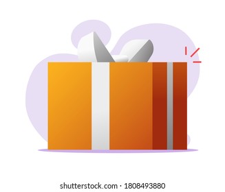 Regalo presente sorprendente caja de papel icono vector recibió ilustración aislada de dibujos animados planos, recompensa color naranja feliz paquete con clipart