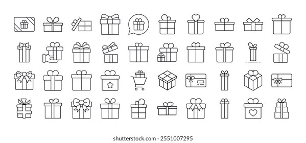 Gift and Present Thin Icons Collection. Editable Stroke. Suitable for Web Sites, Books, Cards, Apps 