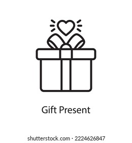 Gift Present Vector Outline Icon Design illustration. Love Symbol on White background EPS 10 File