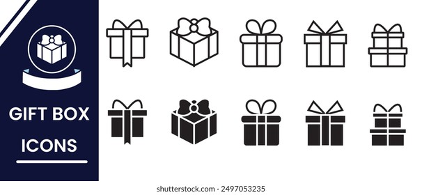 Gift, Presentation box vector, icon, silhouette. Set of Gift box line icon, silhouette vector. Wrapping and Christmas gift box icon illustration. Vector illustration.