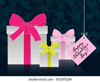 gift presents with bows and message greeting card, vector illustration