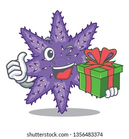 With gift purple starfish in the character shape